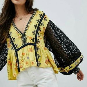 Free people Chartreuse Boho top